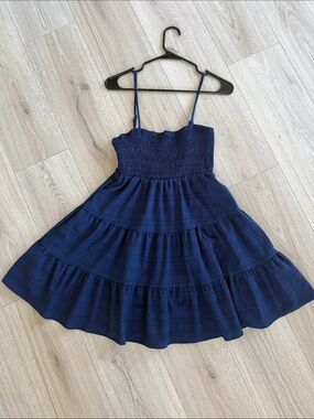 Smocked Navy Tiered Mini Dress with Spaghetti Straps